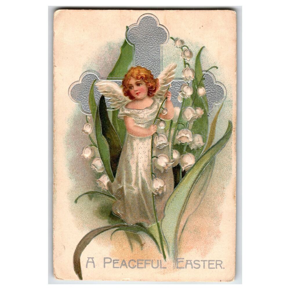 Ellen Clapsaddle 1909 Easter Postcard Angel Cherub Lily of the Valley German